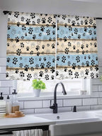 Sheer Curtains 45 Inch Length, Blue Beige Paw Print Semi Sheer Curtains Light Filtering Window Treatment, Vintage Farmhouse Rustic Wooden Grain Privacy Voile Drapes for Living Room Bedroom 52x45 Inch