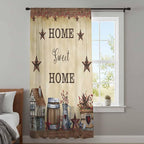 Farm Sheer Curtains 96 Inch Length American Country Barn Star Vintage Berry Brown Chiffon Curtain for Bedroom Living Room Light Filtering Rod Pocket Window Treatments Voile Curtains Drapes for Dining