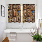 2 Panel Kitchen Cafe Curtains, Wildlife Camels Sunlight Filtering Nature Air Through, Home Decor Window Covering Tier Curtains for Living Room 104W x 52L inch Deserts Animals Brown Geometric Rustic