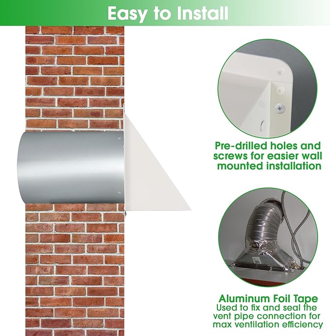 10 Inch Hooded Wall Vent with Screen and Damper,Galvanized Steel Exterior Wall Exhaust Vent Cover Cap for Kitchen Range Hood Duct Ventilation Outside Air Exhaust Applications,White