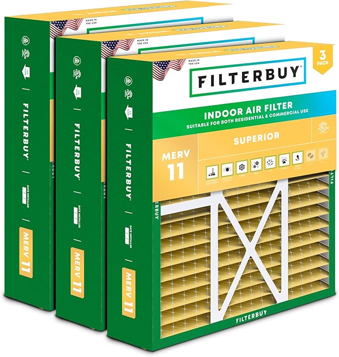 Filterbuy 22x24x5 Air Filter MERV 11 Superior Pet & Allergy Defense (3-Pack), Electrostatic Pleated HVAC AC Furnace Filters for Amana, Goodman, and Five Seasons (Actual Size: 22.06 x 23.94 x 5.25)