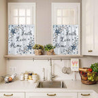 Texas Star Country Kitchen Curtains Set 3 Piece for Windows, Rod Pocket Valance and Tier Set 24 Inch Length, Blue Farmhouse Branches Light Filtering Cafe Curtains for Living Room Bathroom