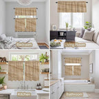 Kitchen Curtains Tiers and Valance Set of 3, Country Farmhouse Light Filtering Window Curtain Set, Vintage Brown Wooden Grain Rod Pocket Curtain Drapes for Cafe, Living Room, 36 Inches Tiers