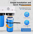 PUREPLUS 2-Stage Whole House Water Filtration System, Reduces Chlorine, Odor, Heavy Metals, Iron, Manganese, 10"x4.5" Housing, 1" Inlet/Outlet, PP Sediment & RFN Iron Filter, Pressure Gauges Included