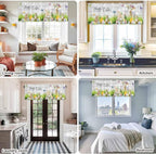 Easter Curtain Valances for Windows, Kitchen Valance Window Treatment, Spring Sheep Bunny Duck Plants Wooden Grain Light Filtering Block Curtains for Bathroom/Bedroom/Living Room 42'' x 18''