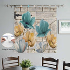 Watercolor Flowers Bedroom Curtains 72 Inch Length, Window Curtains Tab Top, Vintage Tulips Floral Barn Doors Wood Grain Light Filtering Window Treatments Drapes 52"x72" 2 Panel