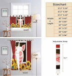 Pigs Sunflowers Kitchen Curtains 24 Inch Length, Small Window Curtains Tab Top, Farmhouse Red Barn Flowers Animals Light Filtering Short Window Treatments Tier Drapes 27.5"x24" 2 Panel