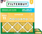 Filterbuy 21x21x1 Air Filter MERV 11 Superior Pet & Allergy Defense (2-Pack), Electrostatic Pleated HVAC AC Furnace Filters Replacement, Made in USA (Actual Size: 20.88 x 20.88 x 0.75)