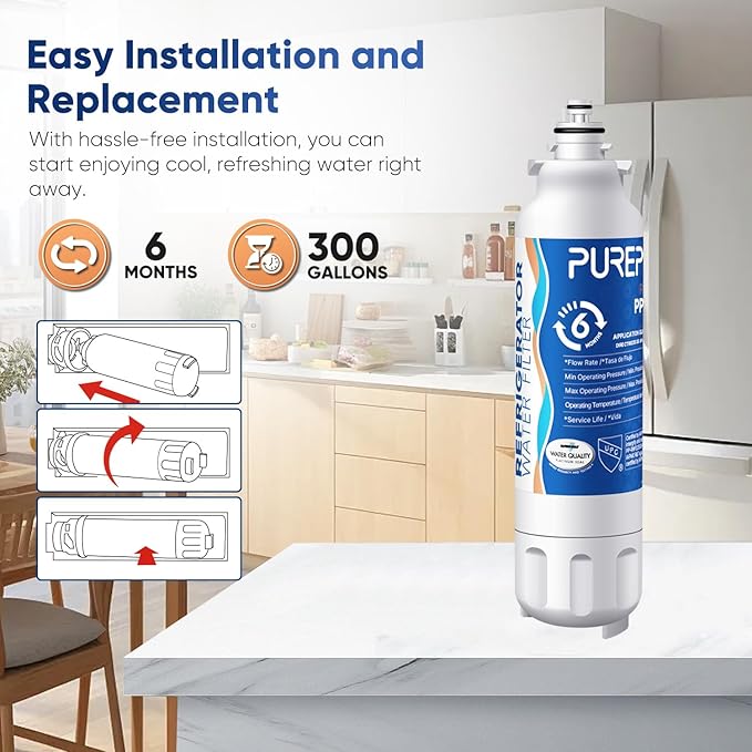 PUREPLUS LT800P NSF/ANSI 53&42 Certified Replacement for LG ADQ73613401, Kenmore 469490, 9490, ADQ73613402, ADQ736134, Refrigerator Water and Air Filter Combo, 3Pack