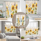 Yellow Sunflowers Kitchen Curtains 24 Inch Length, Small Window Curtains Tab Top, Country Farm Butterfly Flower Light Beige Light Filtering Short Window Treatments Tier Drapes 27.5"x24" 2 Panel