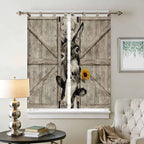 Funny Farm Animals Living Room Curtains 84 Inch Length, Window Curtains Tab Top, Vintage Barn Brown Sunflowers Light Filtering Window Treatments Drapes 42"x84" 2 Panel