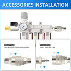 Industrial 1/2" NPT 3 Stage Air Drying System,Coalescing Filter, Particulate Filter and Air Regulator, Manual Drain for Air Tools and Spray Paint Gun