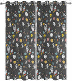 Cartoon Space Outdoor Curtains for Patio Rockets Planets Astronauts Gray Waterproof Outside Curtains with Grommet Top Weatherproof Curtain for Cabana Pergola Gazebo, 2 Pack, 54" W x 84" L