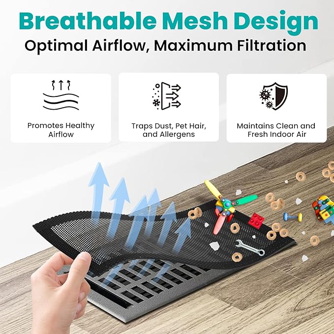 Efforest Floor Vent Covers Magnetic - 6 Pack Air Vent Filters Mesh Screen Dust Filter Vent Register Deflectors for Home HVAC AC Grilles & RV Vents - Strong Hold Washable (4x12 inch)