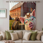 Farm Pig Living Room Curtains 84 Inch Length, Window Curtains Tab Top, Farmhouse Barn Funny Animals Butterfly Light Filtering Window Treatments Drapes 52"x84" 2 Panel