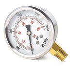 0-1500 Psi Glycerin Liquid Filled Hydraulic Pressure Gauge, 2.5" Dial Size, 1/4" NPT Lower Mount, 304 Stainless Steel Case, for Water Oil Air Gas Pressure Test