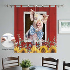 Pig Sunflowers Bedroom Curtains 72 Inch Length, Window Curtains Tab Top, Eucalyptus Leaves Floral Bees Red Barn Light Filtering Window Treatments Drapes 52"x72" 2 Panel