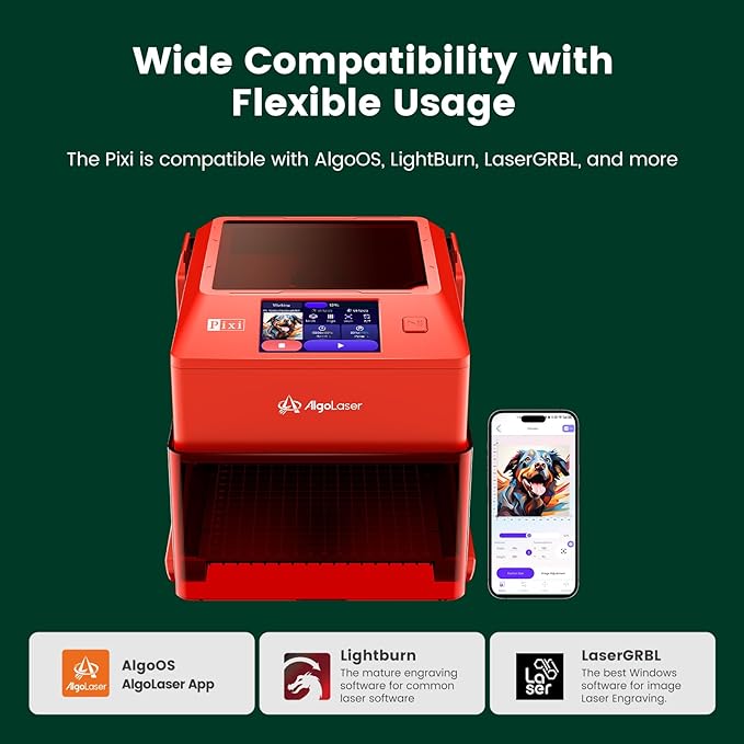 AlgoLaser 5W Laser Engraver Machine: Portable & Smart with 3.5" Touch Screen, Hand Drawing/Wireless/SD Card/Offline Engraving, AlgoOS 2.0 Self Developed System for Wood, Acrylic, Leather