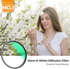 K&F CONCEPT 72mm White Mist 1/4 Filter, 18 Multi-Layer Coatings Dreamy Soft White Diffusion Filter with Cleaning Cloths for Portrait/Video/Vlog Photography