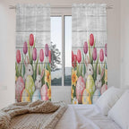 Easter Window Curtains 72 Inch Long 2 Panel Set, Rod Pocket Long Curtains & Drapes, Retro Spring Bunny Eggs Tulip Farm Wooden Grain Light Filtering Window Treatment for Bedroom Living Room 52"W x 72"L