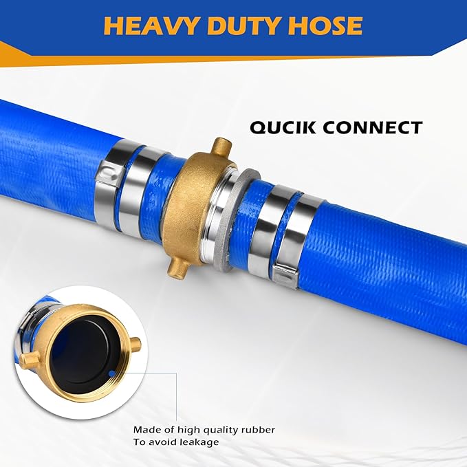 2" x 50 ft Discharge Hose for Swimming Pools, Heavy Duty PVC Lay Flat Water Backwash Hose,Durable Pool Drain Hose with Aluminum Pin Lug Fittings for Water Pump And Filters