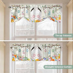 Easter Tie Up Valance Curtains for Windows, Kitchen Curtains Window Shades, Spring Farmhouse Watercolor Bunny Eggs Wood Grain Light Filtering Roman Curtain Valances for Bedroom/Bathroom/Cafe 42"x18"