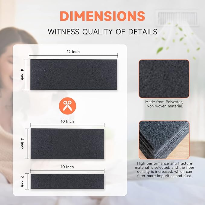 4x12 Inch Air Vent Filters Thickened 48-Pack Activated Charcoal, Carbon Filter Premium Floor Pre-Filter Work in Indoor Home Purifier, Air Conditioner 4" x 12" (Black) ULTRA GREEN