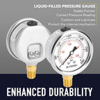 2-1/2" Dial Size, 0-3000 Psi Pressure Gauge, Glycerin Liquid Filled, 1/4" NPT Lower Mount, Stainless Steel Case, for Regulator, Brew Setup, Beer, Kombucha, HVAC, Hydraulic, High Pressure Test