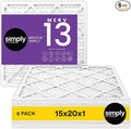 Simply 15x20x1 Air Filter, MERV 13, 6 Pack, For Home AC Furnace & HVAC (Actual Size: 14.75"x19.75"x0.75") DUST, Pet, & Allergy Control