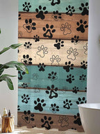 Sheer Curtains 96 Inches Long, Green Brown Paw Print Semi Sheer Curtains Light Filtering Window Treatment, Vintage Farmhouse Country Wooden Grain Privacy Voile Drapes for Living Room 52x96 Inch