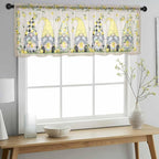 Rustic Lemon Gnomes Sheer Valance Curtains, Summer Fruit Leaves Retro Linen Texture Light Filtering Kitchen Valances Rod Pocket Voile Curtain Window Treatment for Bedroom/Living Room/Basement 42Wx18L