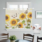 Farm Sunflowers Kitchen Curtains 45 Inch Length, Short Cafe Window Curtains Tab Top, Retro Flowers Butterfly Botanical Beige Light Filtering Window Treatments Tier Drapes 27.5"x45" 2 Panel