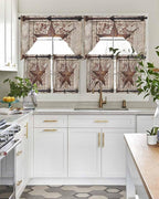 Country Star Swag Kitchen Curtains Valance and Tier Set, VintageRust Yellow Star Berry Beige Barn Gate Light-Filtering Swag Valance 36 Inch Length, Rod Pocket Short Curtain for Bedroom Cafe