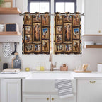 2 Panel Kitchen Cafe Curtains, Wildlife Camels Sunlight Filtering Nature Air Through, Home Decor Window Covering Tier Curtains for Living Room 104W x 52L inch Deserts Animals Brown Geometric Rustic