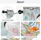 Easter Bunny Kitchen Curtains 45 Inch Long 2 Panel Set,Rod Pocket Window Treatment,Easter Eggs Spring Farmhouse Wood Grain Teal Blue Light Filtering Panels Short Drapes for Bathroom Camper 42"W x 45"L