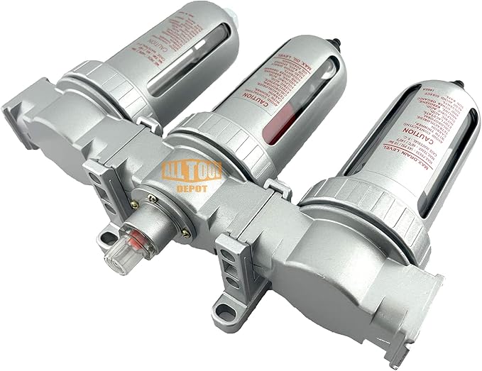 3/8" NPT MID FLOW 3 Stages Filter Coalescing Desiccant Dryer System For Compressed Air Lines, Poly Bowls, Great For Paint Spray And Plasma Cutter (MANUAL DRAIN)