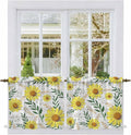 Yellow Daisy Tier Curtains, Farmhouse Country Flower Leaf Plant Wood Grain Light Filtering Kitchen Curtains, 2Pcs Rod Pocket Half Window Treatments Panels for Sink Cafe Cabinet Camper 27.5x36 Inches