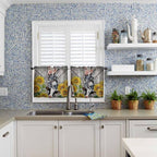 Farmhouse Half Window Curtains 24 Inches Long, Vintage Sunflowers Animals Printed Wood Grain Window Treatment Curtain Drapes, Short Curtains Tiers for Kitchen Over Sink, 27.5"x24", 2 Panels