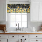 Summer Floral Sheer Valance Curtains, Watercolor Sunflower Eucalyptus Leaves Letter Print Light Filtering Kitchen Valances Rod Pocket Voile Curtain Treatment for Bedroom/Living Room/Basement 42Wx12L