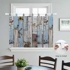 Blue Grey Wooden Kitchen Curtains 45 Inch Length, Short Cafe Window Curtains Tab Top, Farmhouse Barn Sunflowers Retro Light Filtering Window Treatments Tier Drapes 27.5"x45" 2 Panel