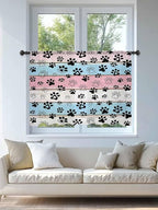 Sheer Curtains 54 Inch Length, Pink Blue Paw Print Semi Sheer Curtains Light Filtering Window Treatment, Vintage Farmhouse Wooden Grain Privacy Voile Drapes for Living Room Bedroom 52x54 Inch