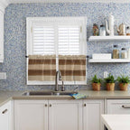 Retro Country Brown Wooden Board Window Valance Curtains, Farmhouse Gradient Plank Light Filtering Kitchen Valance with 3-inch Rod Pocket for Living Room Bathroom Bedroom,2 Panel,27.5x36In