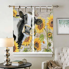 Yellow Sunflowers Living Room Curtains 84 Inch Length, Window Curtains Tab Top, Farmhouse Cow Barn Doors Floral Butterfly Light Filtering Window Treatments Drapes 42"x84" 2 Panel