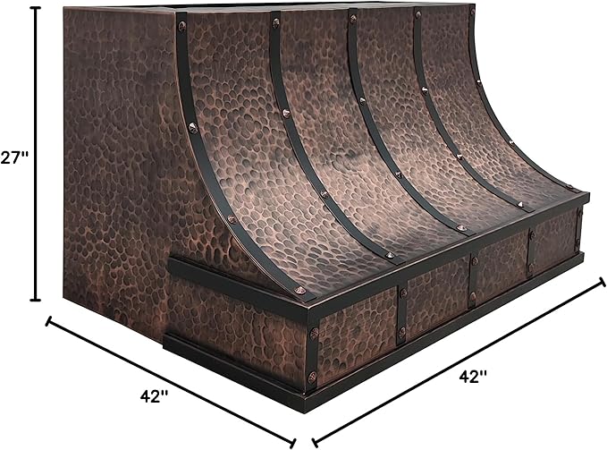 CT Copper Tailor Sloped Copper Vent Hood Island Mount,42'' W,42''H, 1150 CFM Exhaust Fan,Stainless Steel Vent,LED Light,Dishwasher-Safe Baffle Filters,VH8TR1
