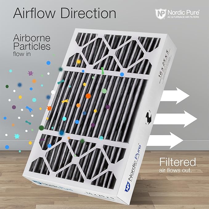 Nordic Pure 16x25x5 (Actual Size: 15 3/4 x 24 3/4 x 4 3/8) Honeywell Replacement Air Filters MERV 10 Plus Carbon 1 Pack