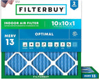 Filterbuy 10x10x1 Air Filter MERV 13 Optimal Smoke & Allergy Defense (2-Pack), Electrostatic Pleated HVAC AC Furnace Filters Replacement, Made in USA (Actual Size: 9.50 x 9.50 x 0.75)