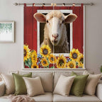 Sheep Sunflower Bathroom Curtains 63 Inch Length, Window Curtains Tab Top, Country Red Farm Barn Spring Flowers Light Filtering Window Treatments Drapes 52"x63" 2 Panel