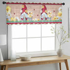 Ladybug Gnome Sheer Valance Curtains, Country Summer Rustic White Yellow Daisy Floral Wood Grain Light Filtering Kitchen Valances Rod Pocket Voile Curtain for Bedroom/Living Room/Basement 42Wx18L