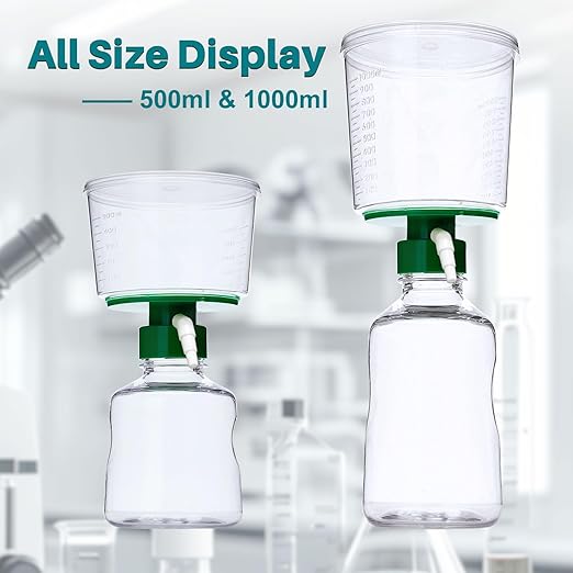 500ml Vacuum Filtration System, Disposable Sterile Vacuum Filter Units with CA Membrane, 0.22μm Pore Size, 90mm Diameter for Laboratory, Chemistry, Graduated, Individually Wrapped, Pack of 12