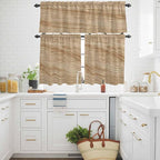 Kitchen Curtains Tiers and Valance Set of 3, Country Farmhouse Light Filtering Window Curtain Set, Vintage Brown Wooden Grain Rod Pocket Curtain Drapes for Cafe, Living Room, 24 Inches Tiers
